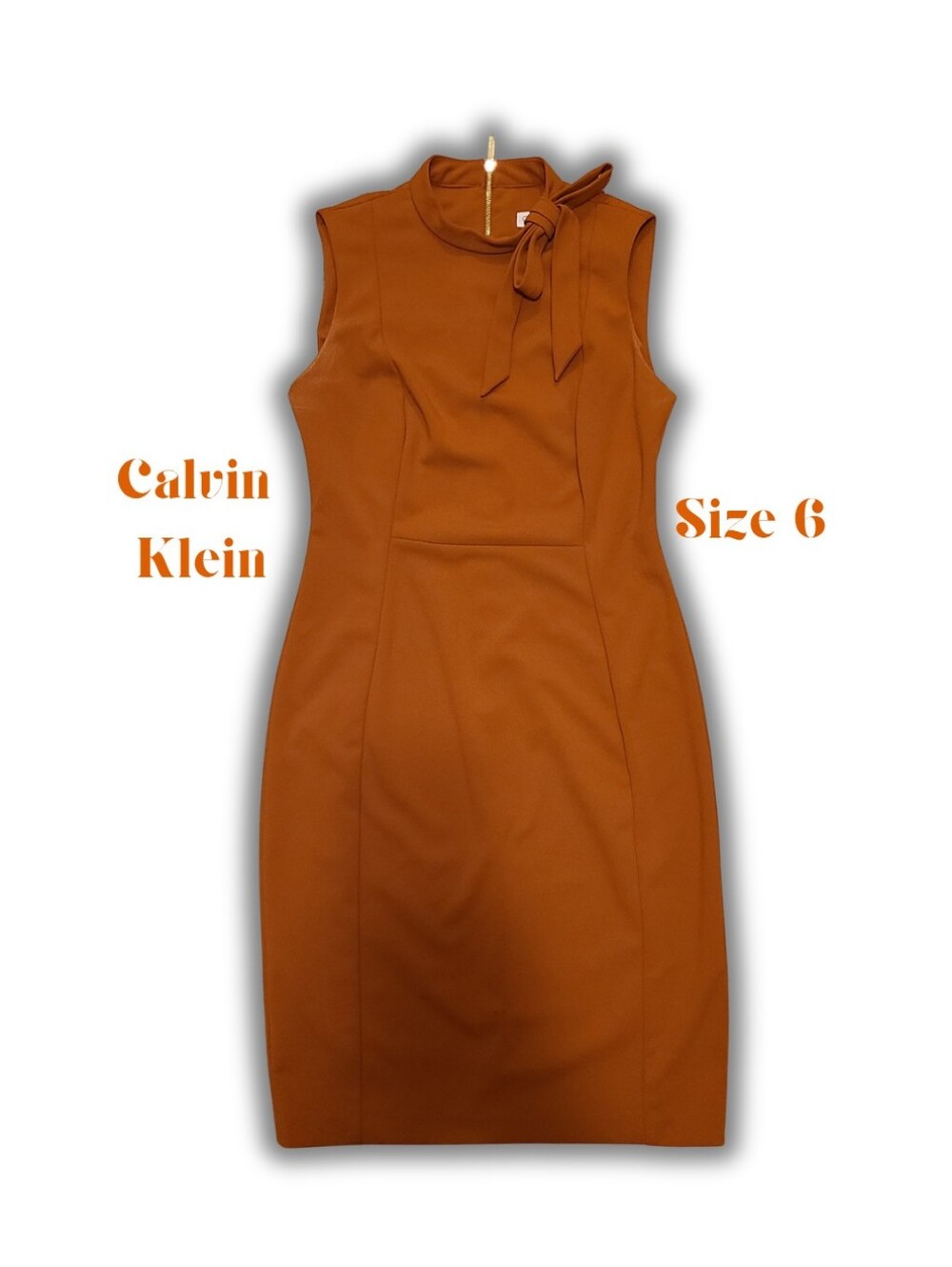 Calvin Klein Sleeveless Tie-Neck Rust Dress